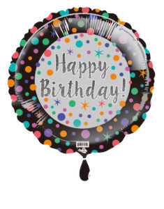 18C Happy birthday Silver w/black Border