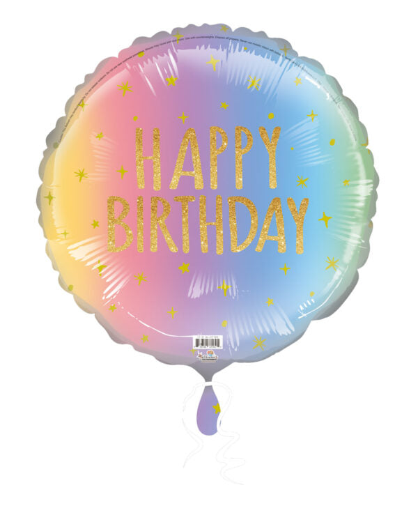 18C Happy Birthday Rainbow W/Gold Letters