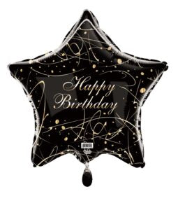 19S Happy Birthday Blue Black With Gold Pattern