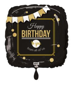 18SQ Happy Birthday To You Square Black Gold Banner