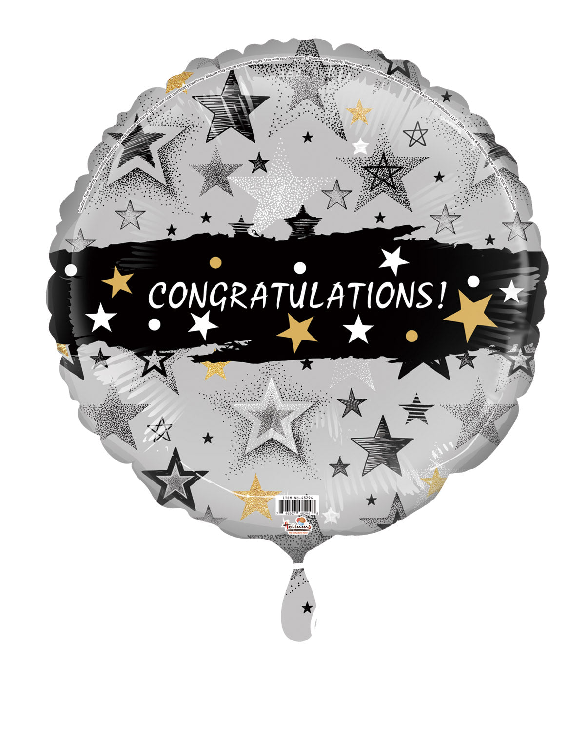 18C Congratulations Stars Black & Silver Background