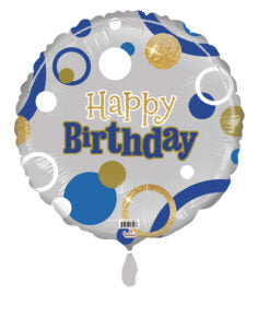 18C Happy Birthday Gold/Blue/White Dots