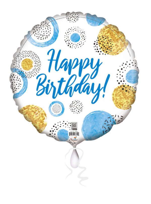 18C Happy Birthday Blue Silver Gold Black Dots