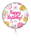 18C Happy Birthday Silver Gold Black Dots