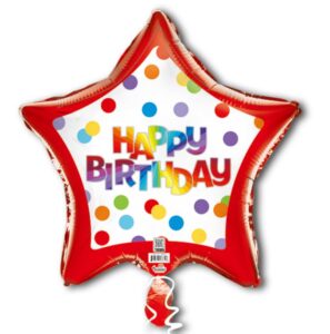 19S Happy Birthday Rainbow Polka Dots W/Red Border