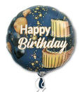18C Happy Birthday Gold Script Cake & Balloons