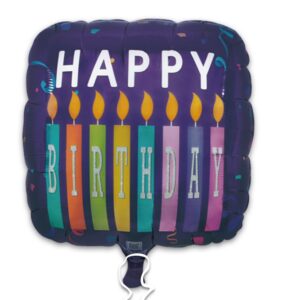 18SQ Happy Birthday Lettering Candles Purple Background