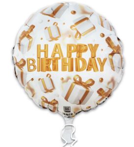 18C Happy Birthday White Gift Boxes W/Gold Ribbon